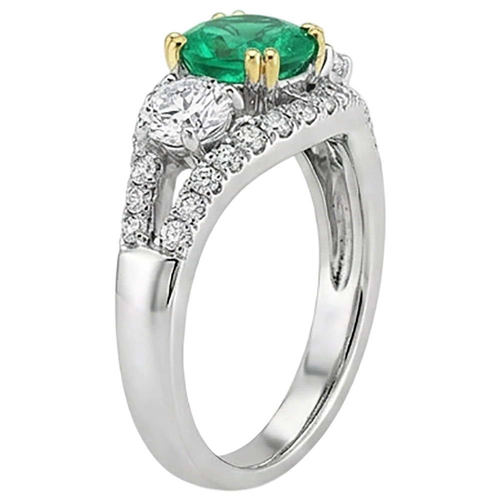 Brillantschliff Kolumbianischer Smaragd Ring in Bicolor 14K Gold – Draufsicht
