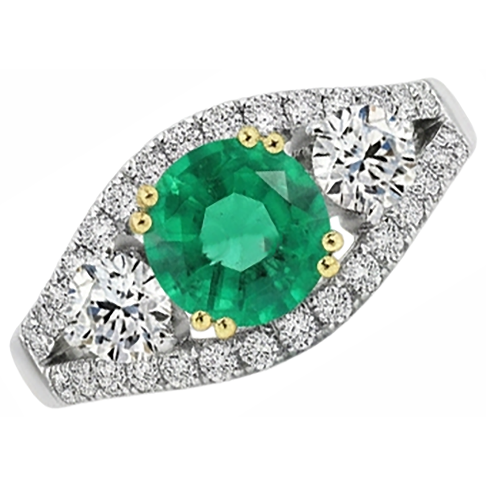 Schmuckstein-Ring Bicolor 14K Gold mit Kolumbianischer Smaragd – Schrägansicht