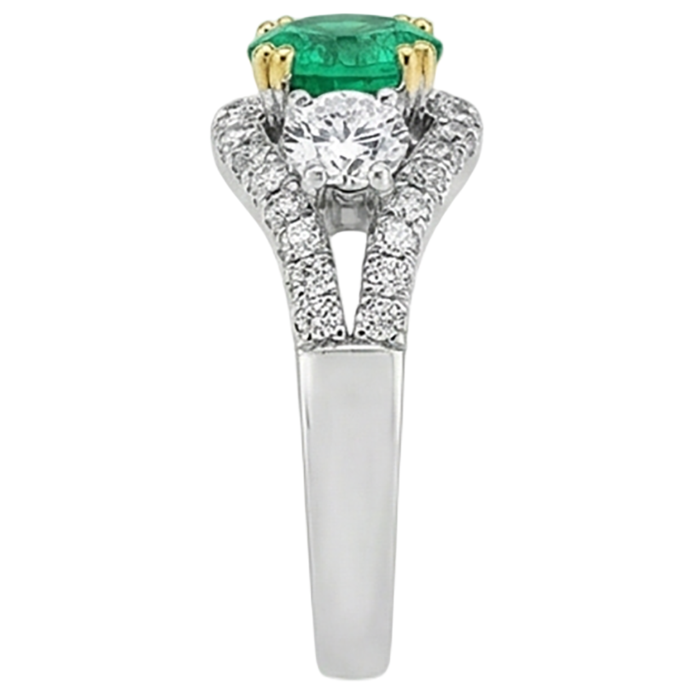 Kolumbianischer Smaragd Brillantschliff Schmuckstein-Ring in Bicolor 14K Gold – Rückansicht