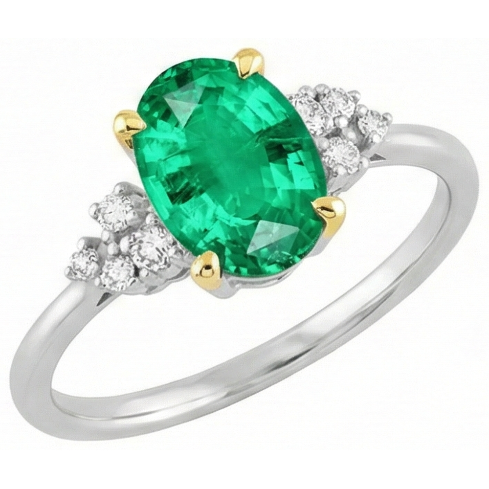 Schmuckstein-Ring Bicolor 14K Gold mit Smaragd – Frontansicht