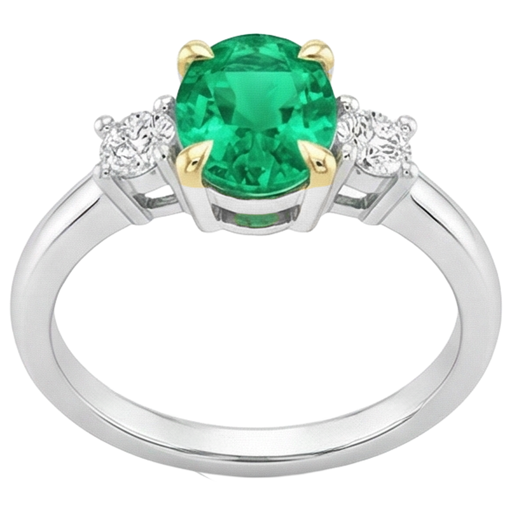 Kolumbianischer Smaragd Schmuckstein-Ring 2-Karat Zweifarbiges 14K Gold – Profilansicht