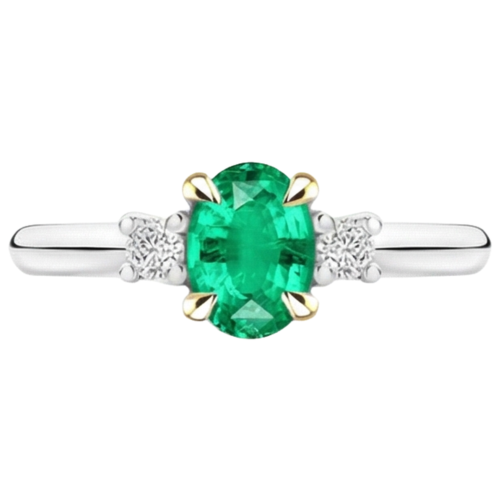 Kolumbianischer Smaragd Oval Schmuckstein-Ring in Zweifarbiges 14K Gold – Draufsicht