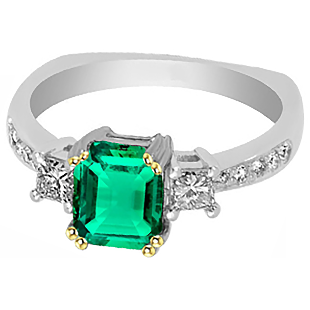 Smaragd-Schliff Kolumbianischer Smaragd Ring in Bicolor 14K Gold – Frontansicht