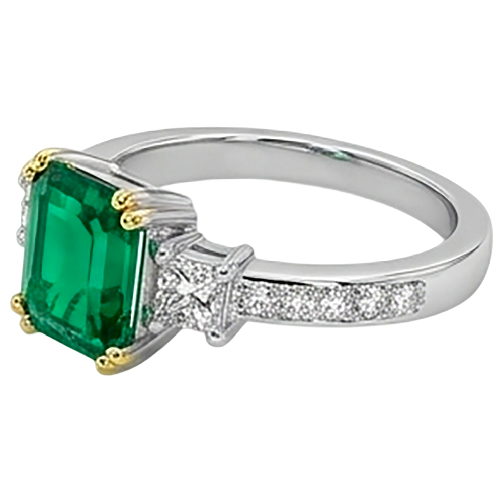 Kolumbianischer Smaragd Schmuckstein-Ring 2-Karat Bicolor 14K Gold – Profilansicht