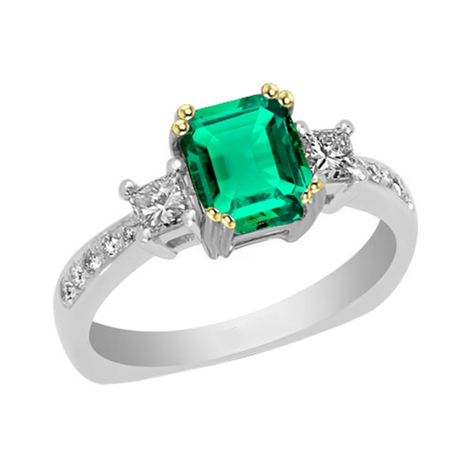 Kolumbianischer Smaragd Smaragd-Schliff Schmuckstein-Ring in Bicolor 14K Gold – Hauptansicht