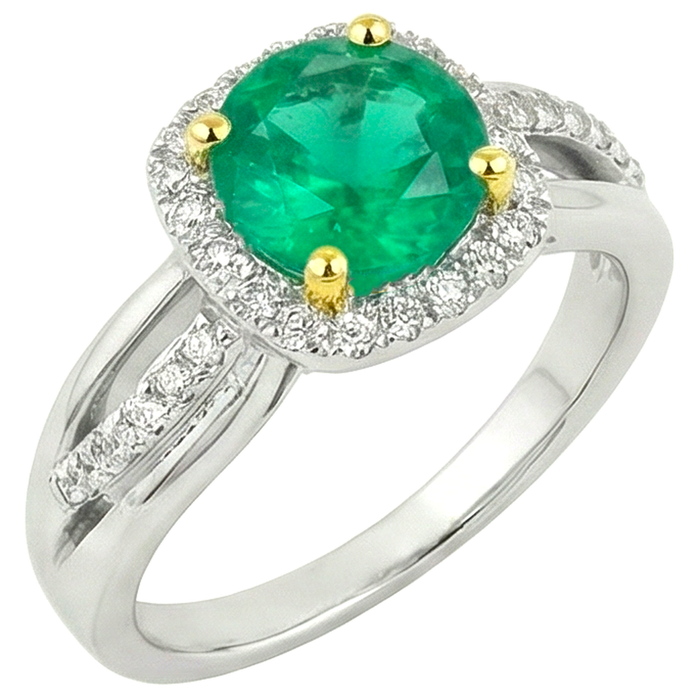 Schmuckstein-Ring 14 Karat Zweifarbig Gold mit Smaragd – Seitenansicht