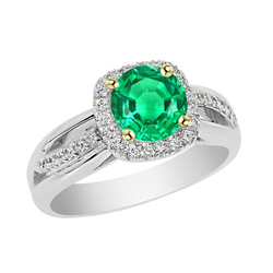 Pavé Smaragd Schmuckstein-Ring 2 Karat – 14 Karat Zweifarbig Gold