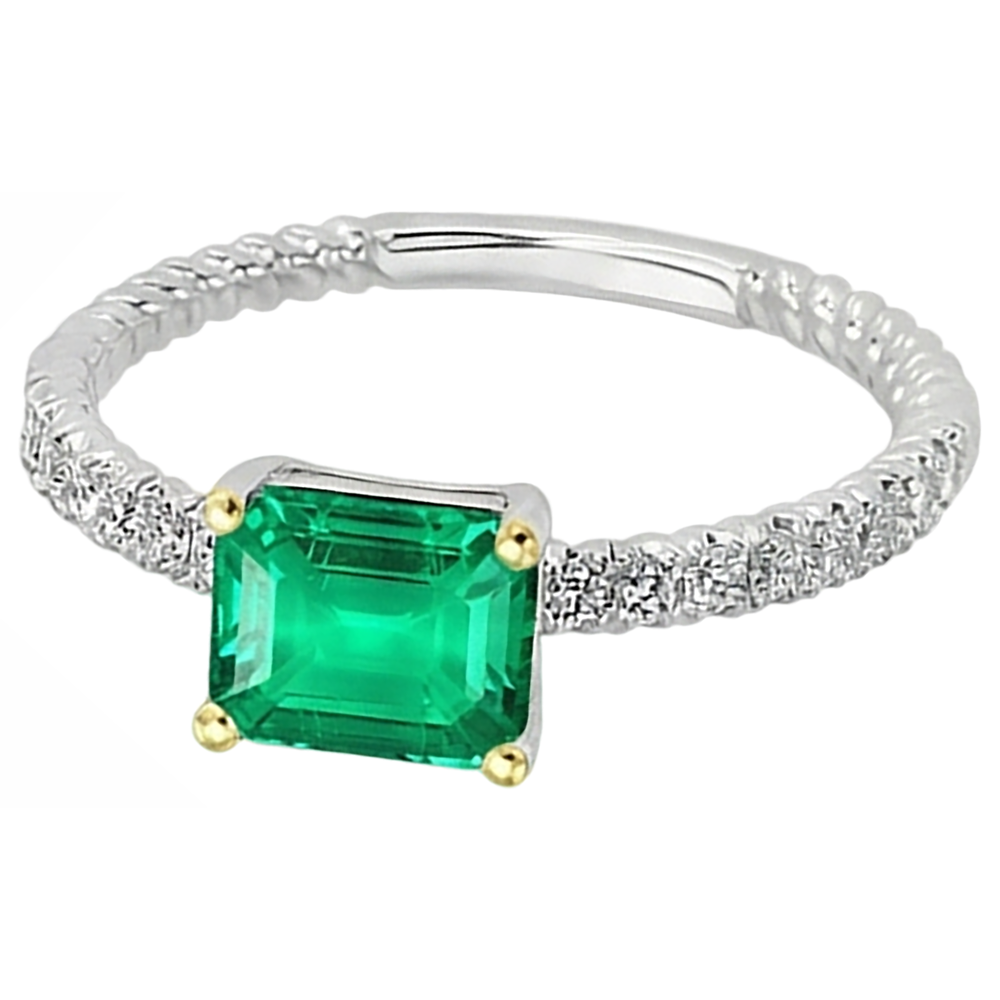 Kolumbianischer Smaragd Farbstein-Ring 2-Karat 14 Karat Zweifarbig Gold – Seitenansicht