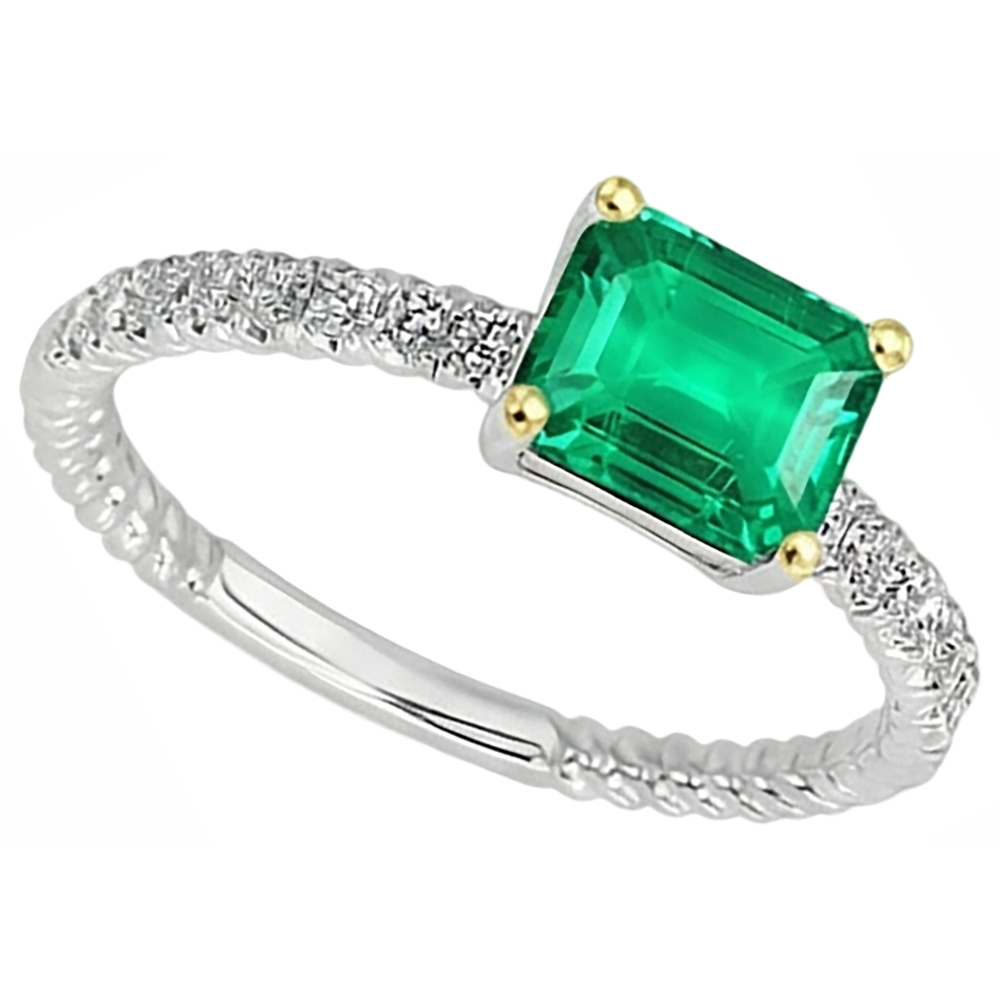 Kolumbianischer Smaragd Smaragd-Schliff Farbstein-Ring in 14 Karat Zweifarbig Gold – Profilansicht