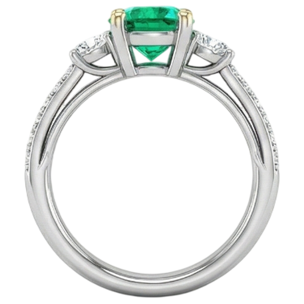 Rund-Brillant Smaragd Ring in Zweifarbiges 14K Gold – Rückansicht