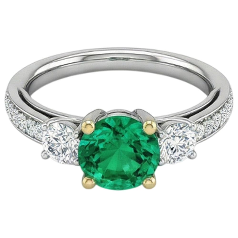 Rund-Brillant Smaragd Ring in Zweifarbiges 14K Gold – Profilansicht