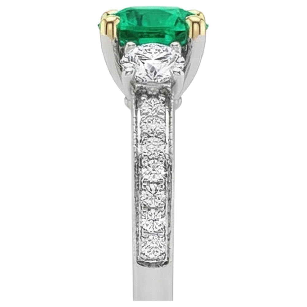 Echter Smaragd Schmuckstein-Ring 2 Karat Zweifarbiges 14K Gold – Draufsicht