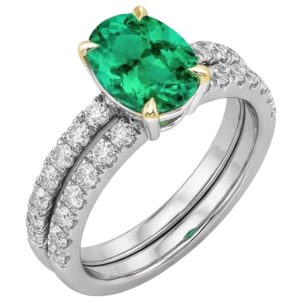 Kolumbianischer Smaragd Schmuckstein-Ring 2,50-Karat Bicolor 14K Gold – Seitenansicht