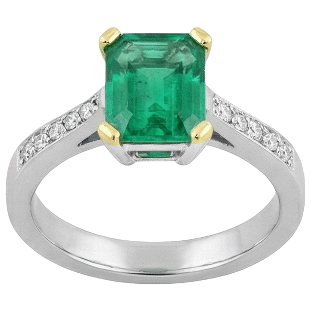 Edelstein-Ring Bicolor 14K Gold mit Kolumbianischer Smaragd – Frontansicht