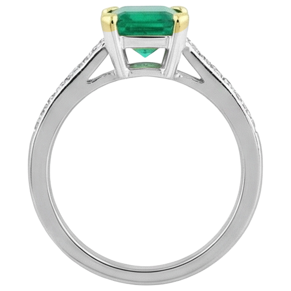 Kolumbianischer Smaragd Edelstein-Ring 2-Karat Bicolor 14K Gold – Rückansicht