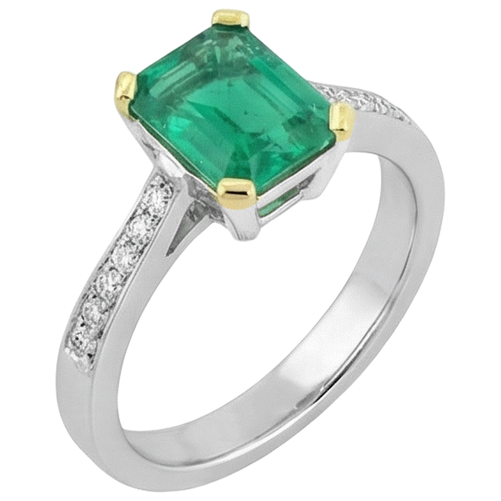 Edelstein-Ring Bicolor 14K Gold mit Kolumbianischer Smaragd – Seitenansicht