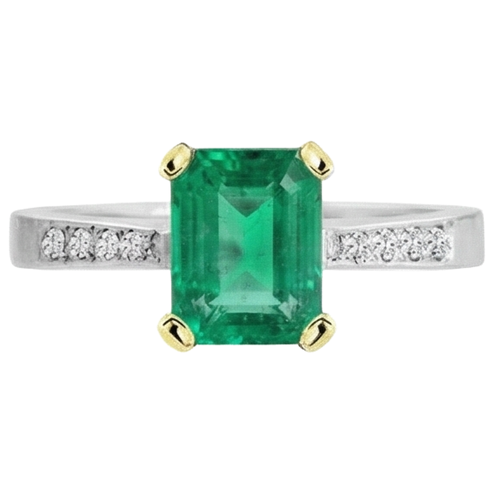 Kolumbianischer Smaragd Edelstein-Ring 2-Karat Bicolor 14K Gold – Profilansicht