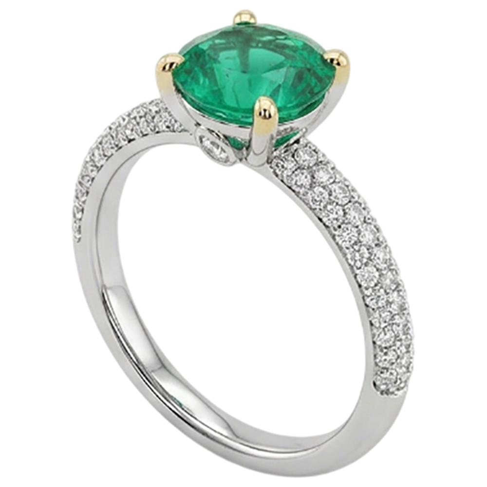 Schmuckstein-Ring Zweifarbiges 14K Gold mit Smaragd – Profilansicht