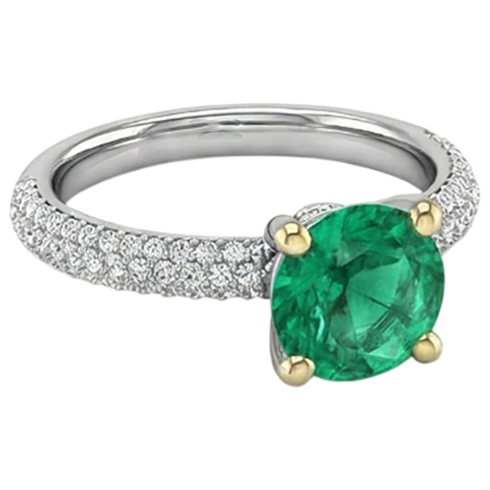 Schmuckstein-Ring Zweifarbiges 14K Gold mit Smaragd – Draufsicht