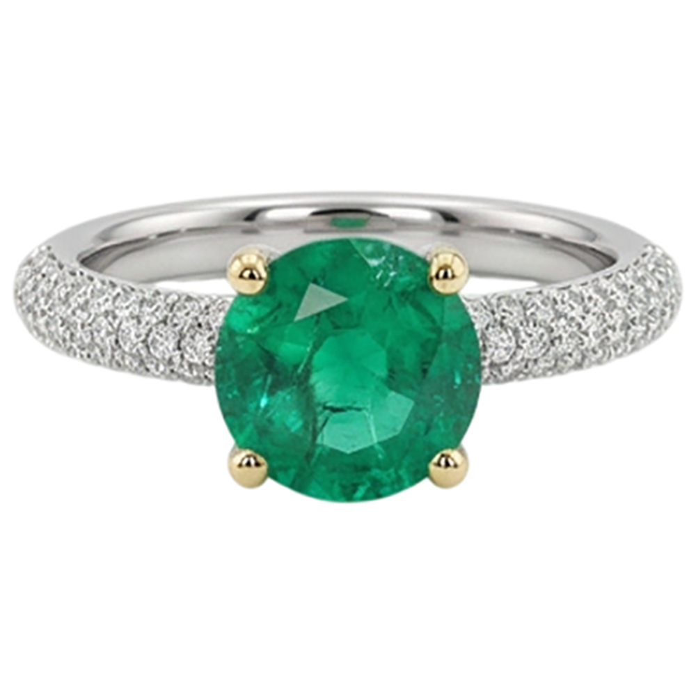 Schmuckstein-Ring Zweifarbiges 14K Gold mit Smaragd – Frontansicht