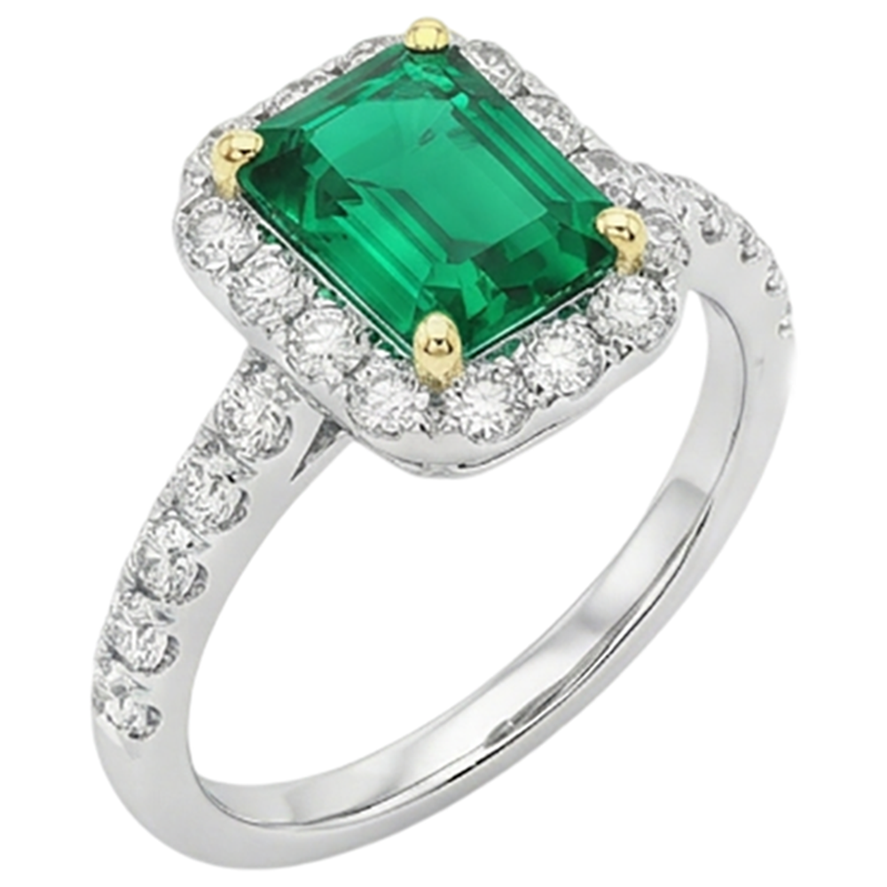 Smaragd Edelstein-Ring 2-Karat Bicolor 14K Gold – Seitenansicht