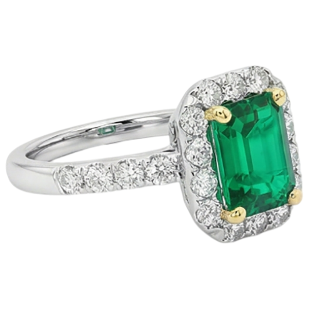 Echter Smaragd Edelstein-Ring 2 Karat Bicolor 14K Gold – Profilansicht