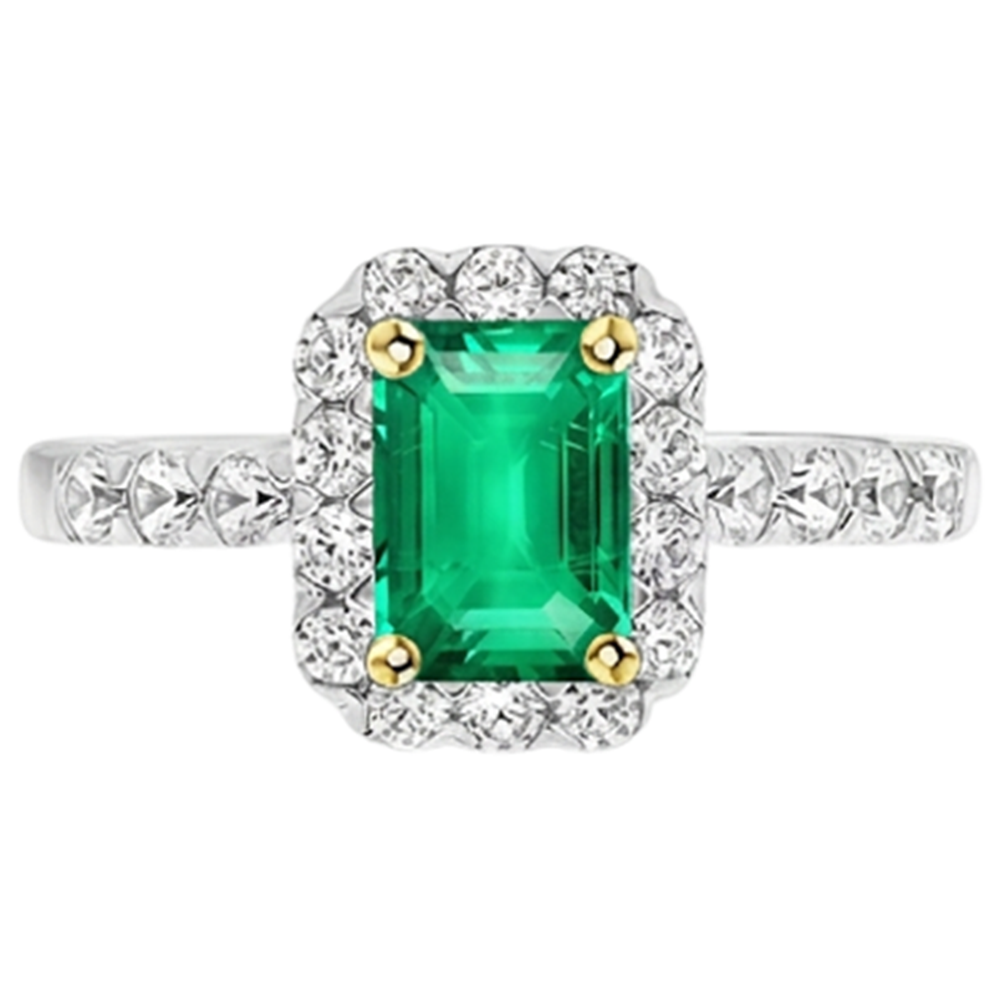 Edelstein-Ring Bicolor 14K Gold mit Smaragd – Draufsicht