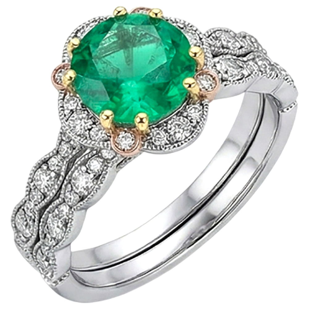 Edler Smaragd Brillantschliff Schmuckstein-Ring in 14K – Frontansicht