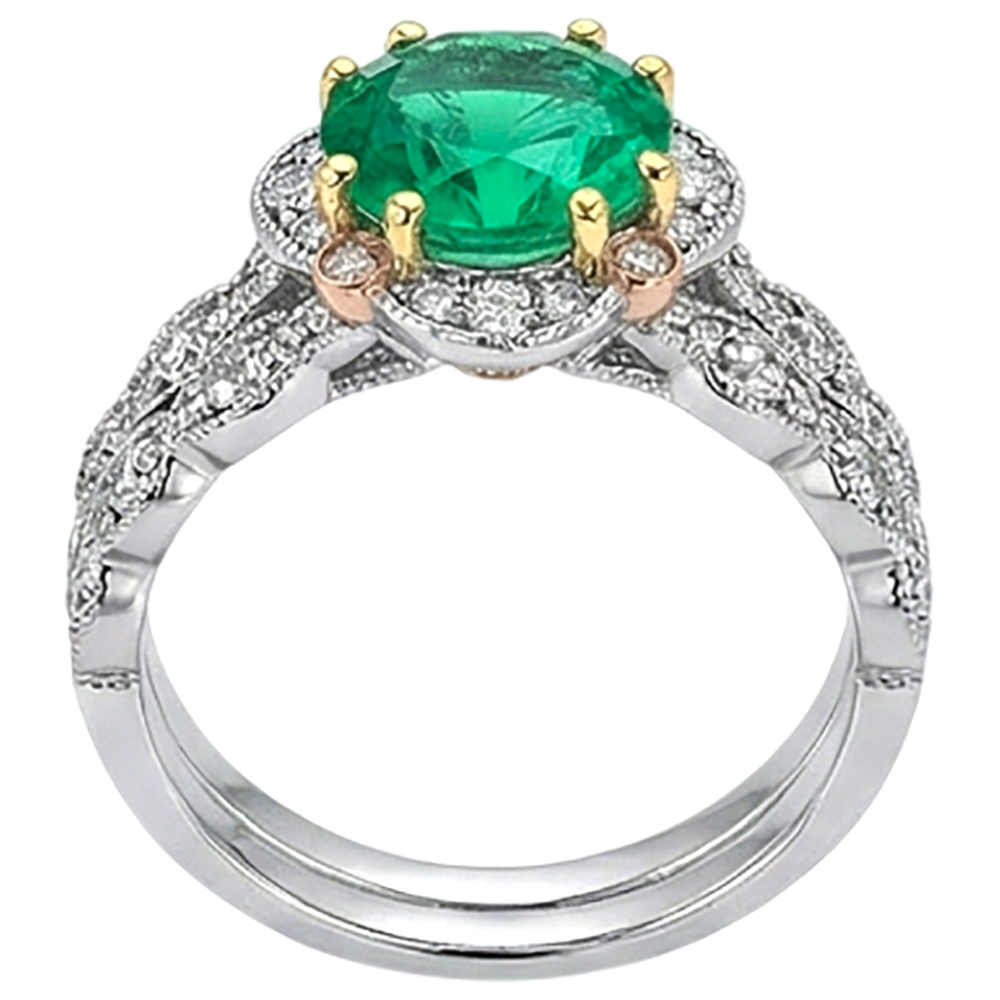 Edler Smaragd Brillantschliff Schmuckstein-Ring in 14K – Draufsicht