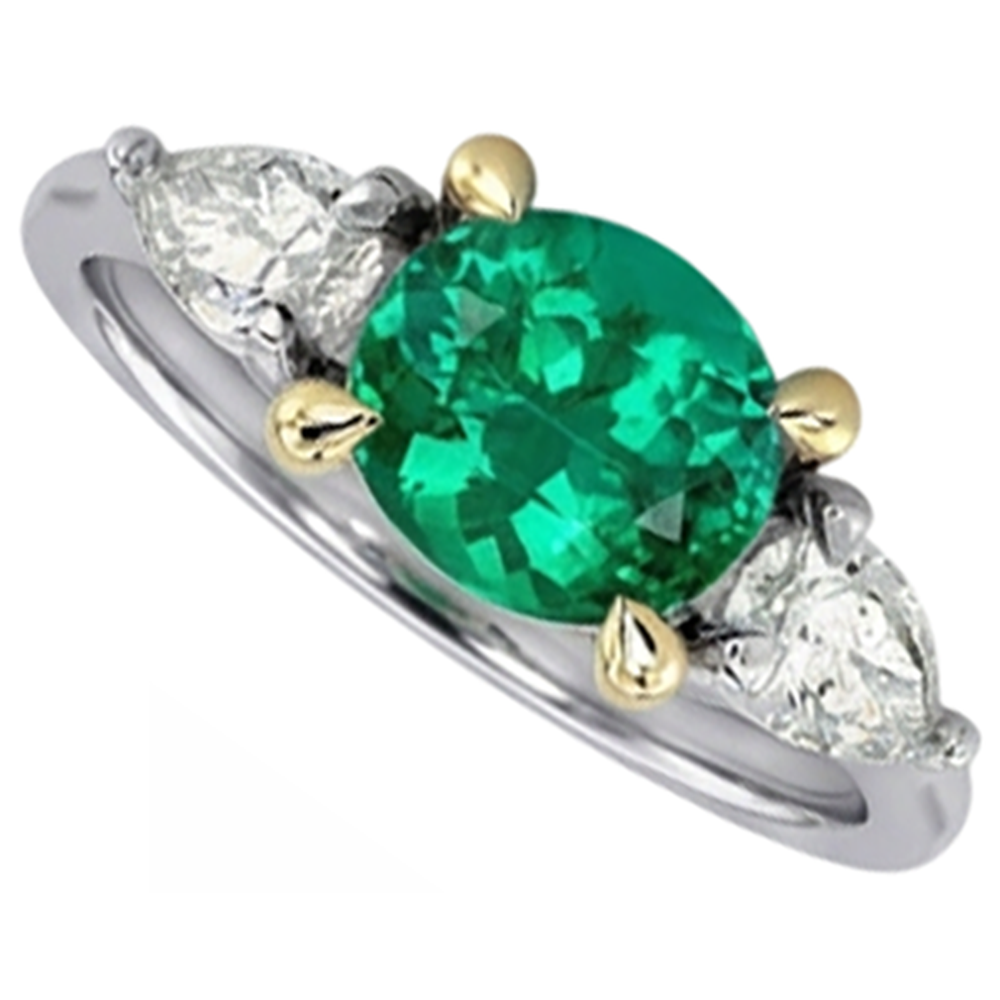 Oval-Schliff Edler Smaragd Ring in Zweifarbiges 14K Gold – Frontansicht