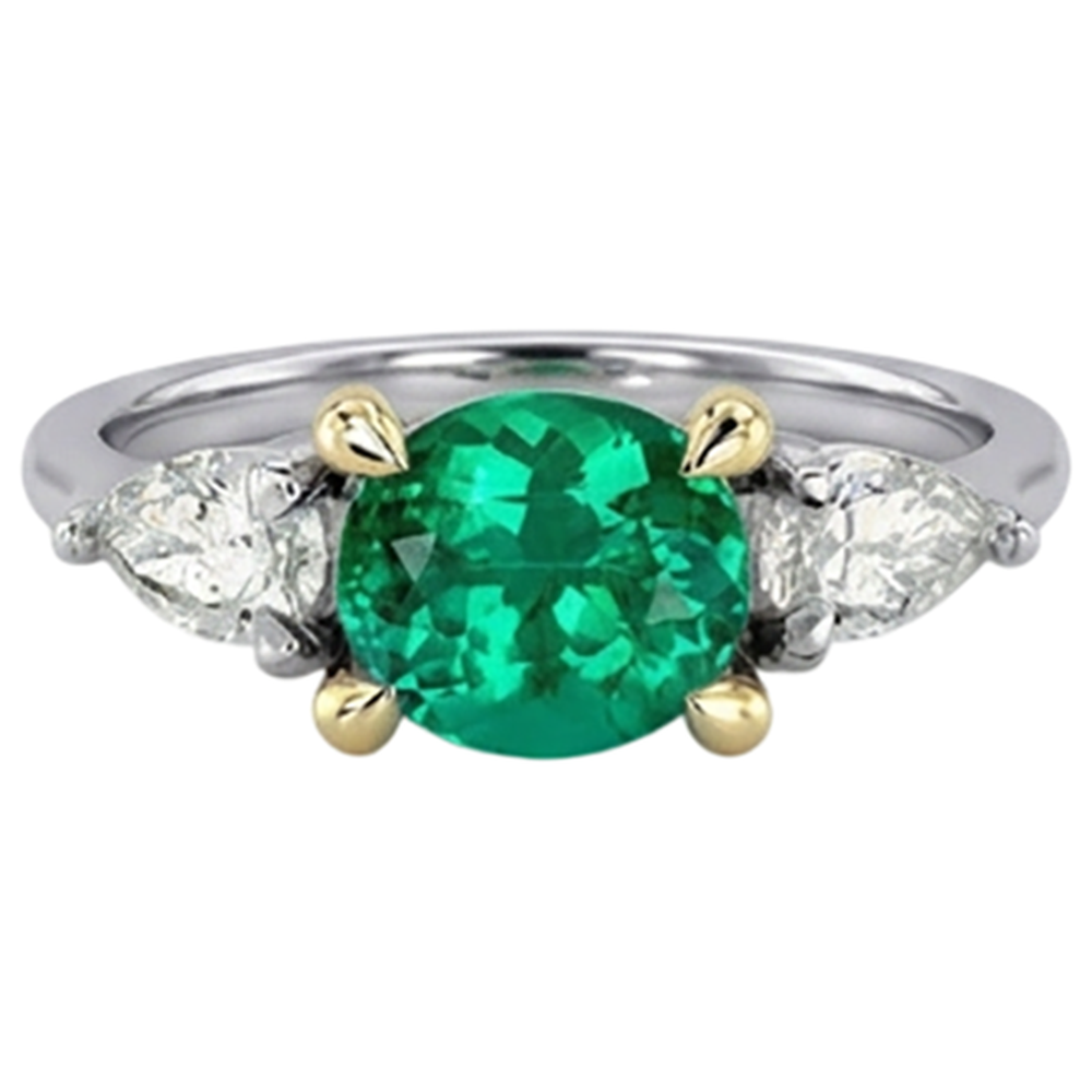 Edler Smaragd Edelstein-Ring 1,50-Karat Zweifarbiges 14K Gold – Seitenansicht