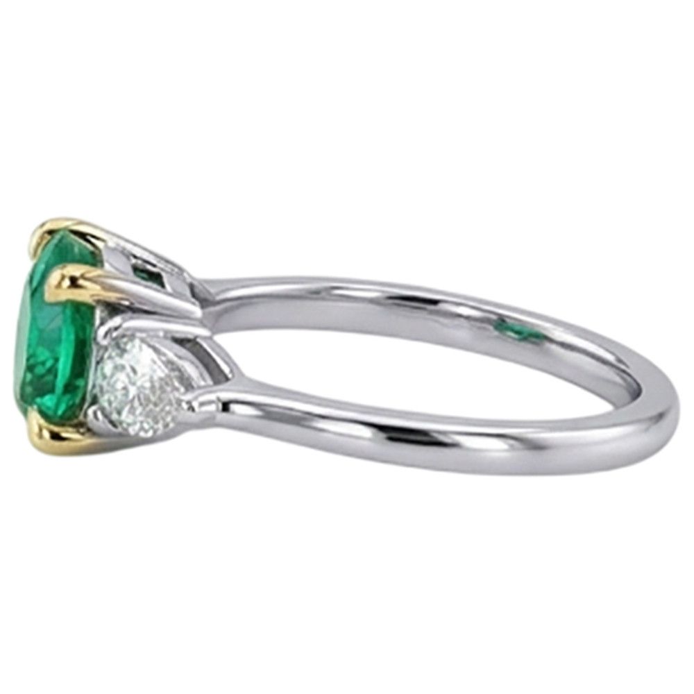 Edler Smaragd Edelstein-Ring 1,50-Karat Zweifarbiges 14K Gold – Profilansicht