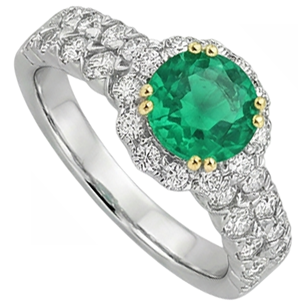 Edler Smaragd Schmuckstein-Ring 3-Karat Zweifarbiges 14K Gold – Frontansicht