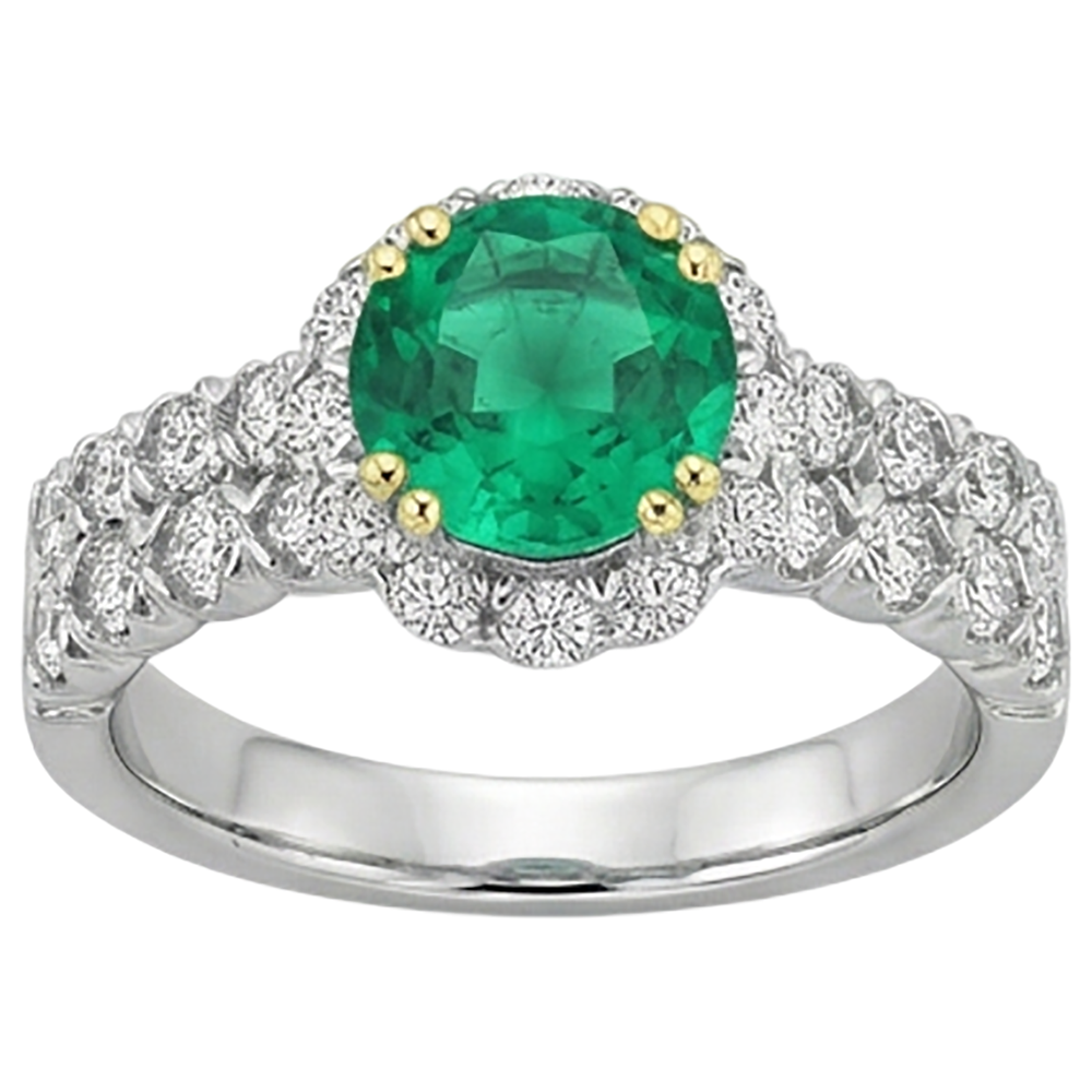 Brillantschliff Edler Smaragd Ring in Zweifarbiges 14K Gold – Draufsicht