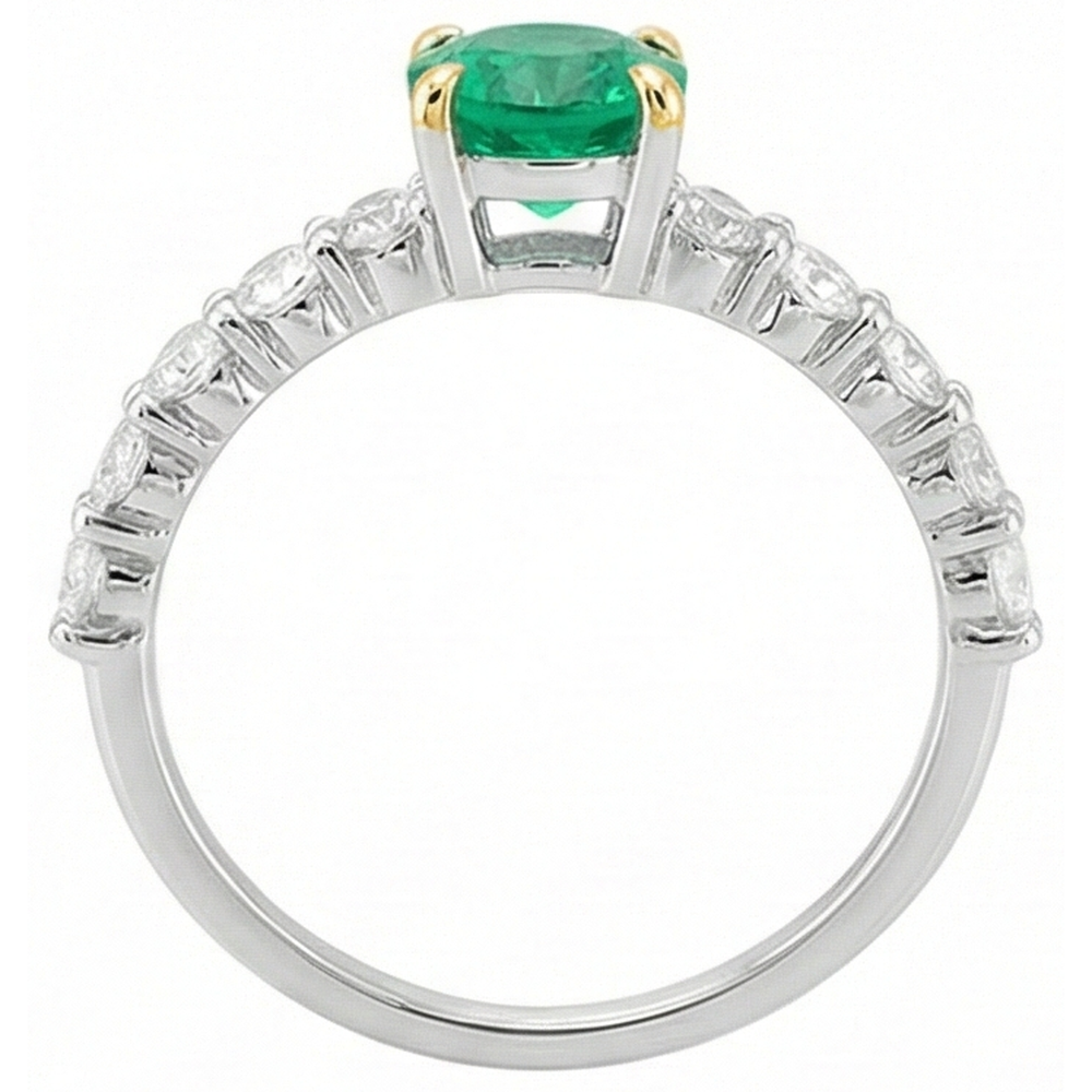 Smaragd Rund-Brillant Farbstein-Ring in Zweifarbiges 14K Gold – Rückansicht
