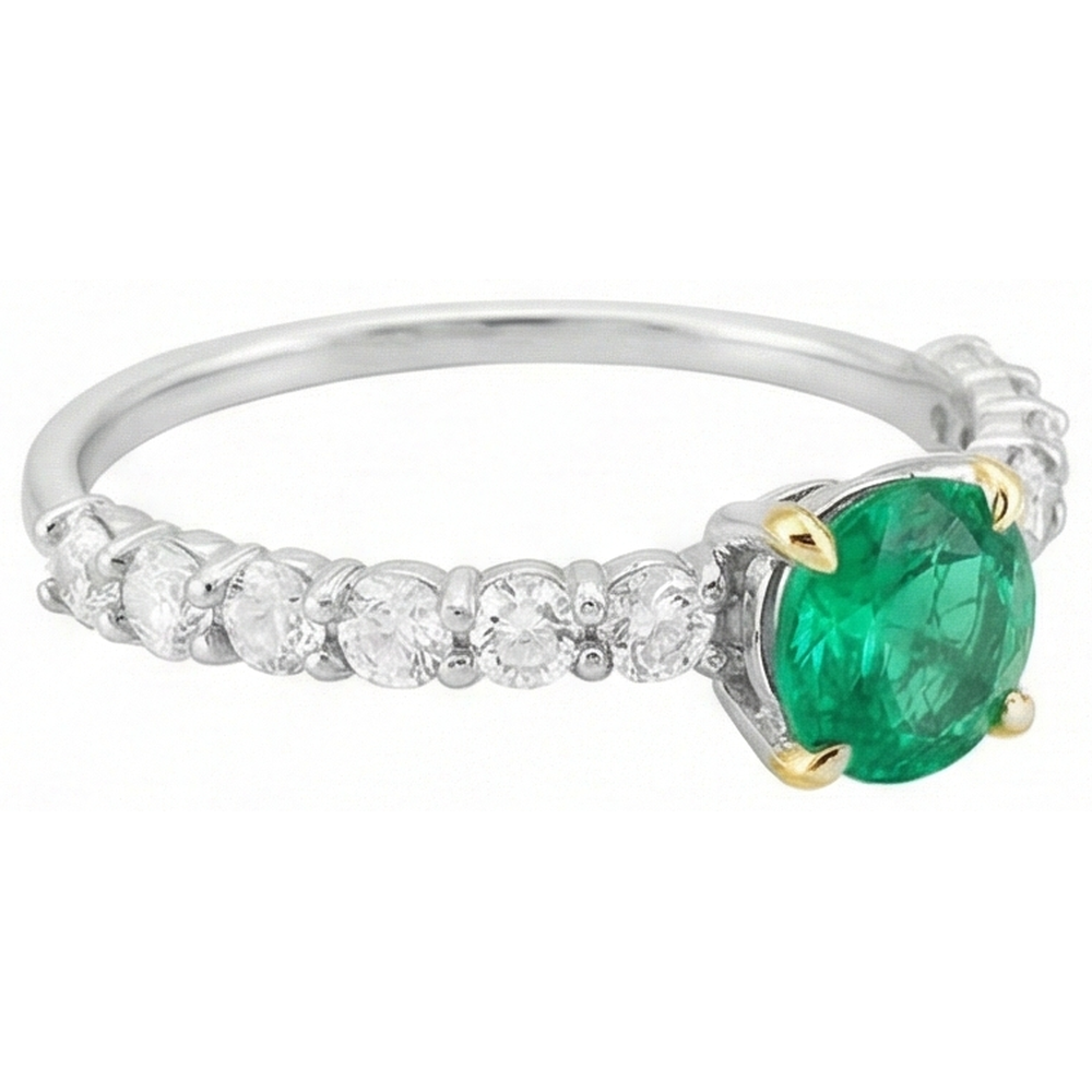 Smaragd Farbstein-Ring 2-Karat Zweifarbiges 14K Gold – Profilansicht