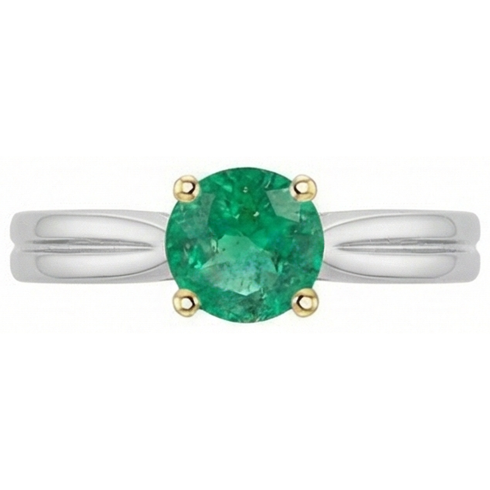 Kolumbianischer Smaragd Edelstein-Ring 2-Karat Zweifarbiges 14K Gold – Frontansicht
