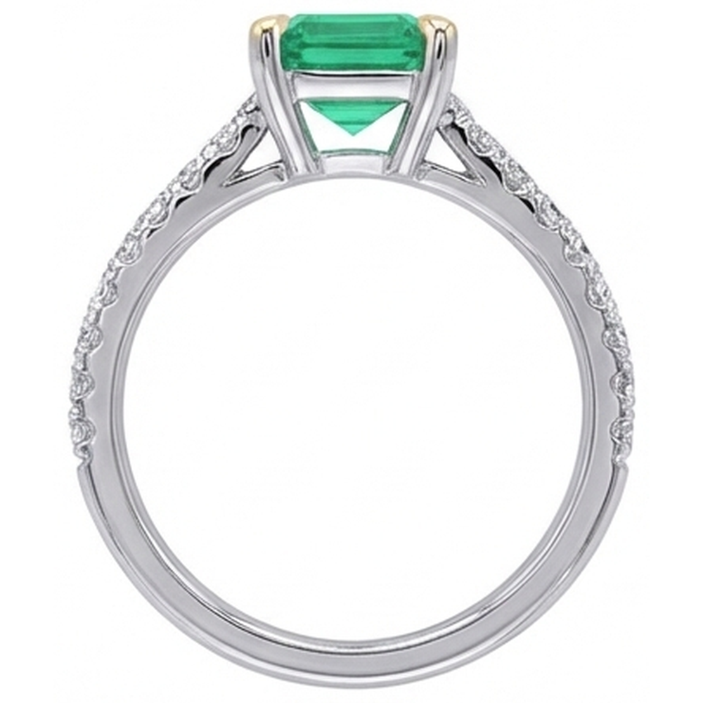 Smaragd Farbstein-Ring 2,50-Karat Bicolor 14K Gold – Draufsicht