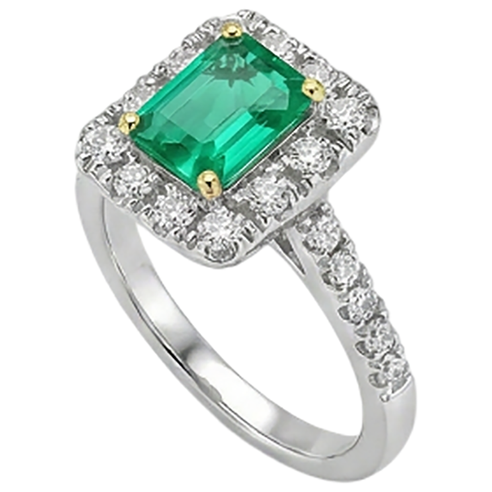 Treppen-Schliff Smaragd Ring in 14 Karat Zweifarbig Gold – Seitenansicht
