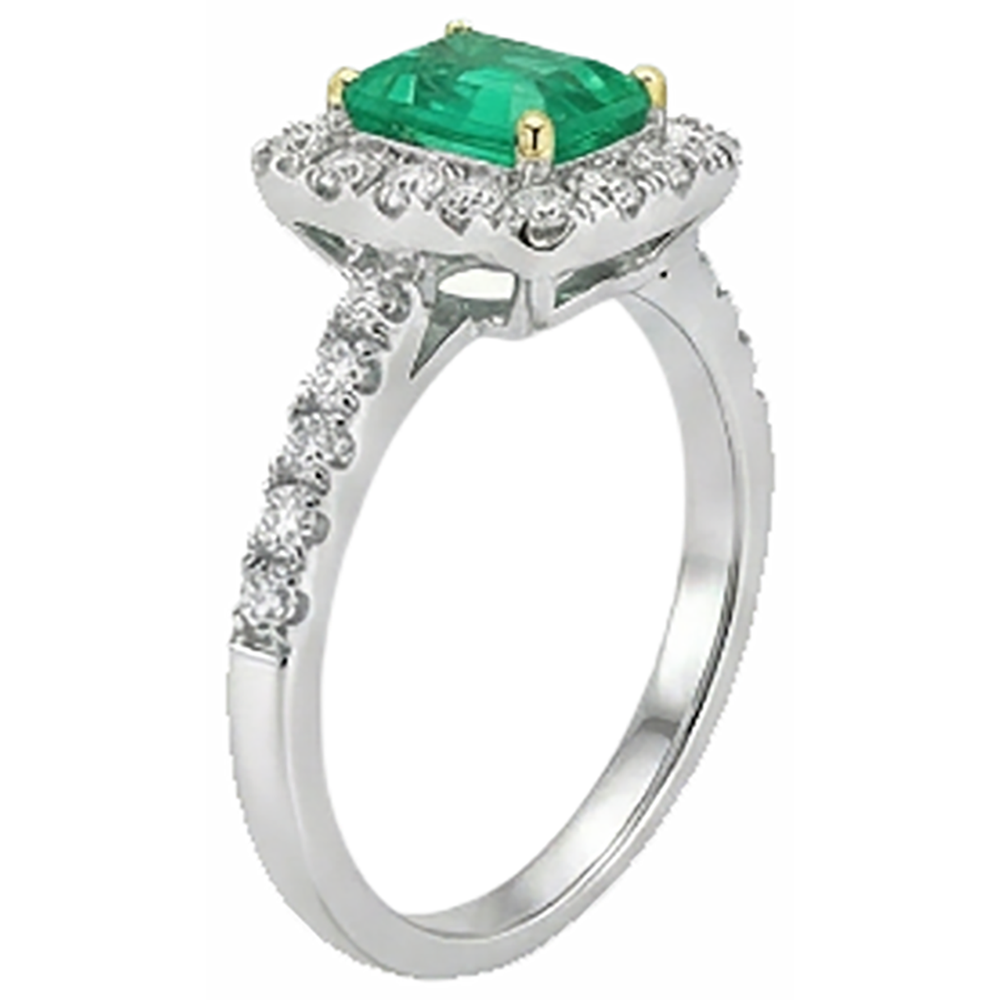 Edelstein-Ring 14 Karat Zweifarbig Gold mit Smaragd – Profilansicht