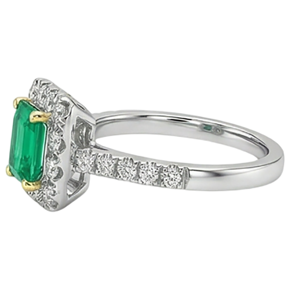 Treppen-Schliff Smaragd Ring in 14 Karat Zweifarbig Gold – Draufsicht