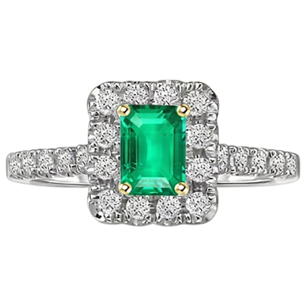 Erdgewonnener Smaragd Edelstein-Ring 2 Karat 14 Karat Zweifarbig Gold – Schrägansicht