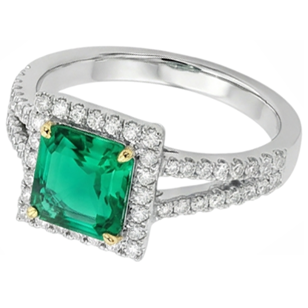 Edler Smaragd Schmuckstein-Ring 3,50-Karat Zweifarbiges 14K Gold – Seitenansicht