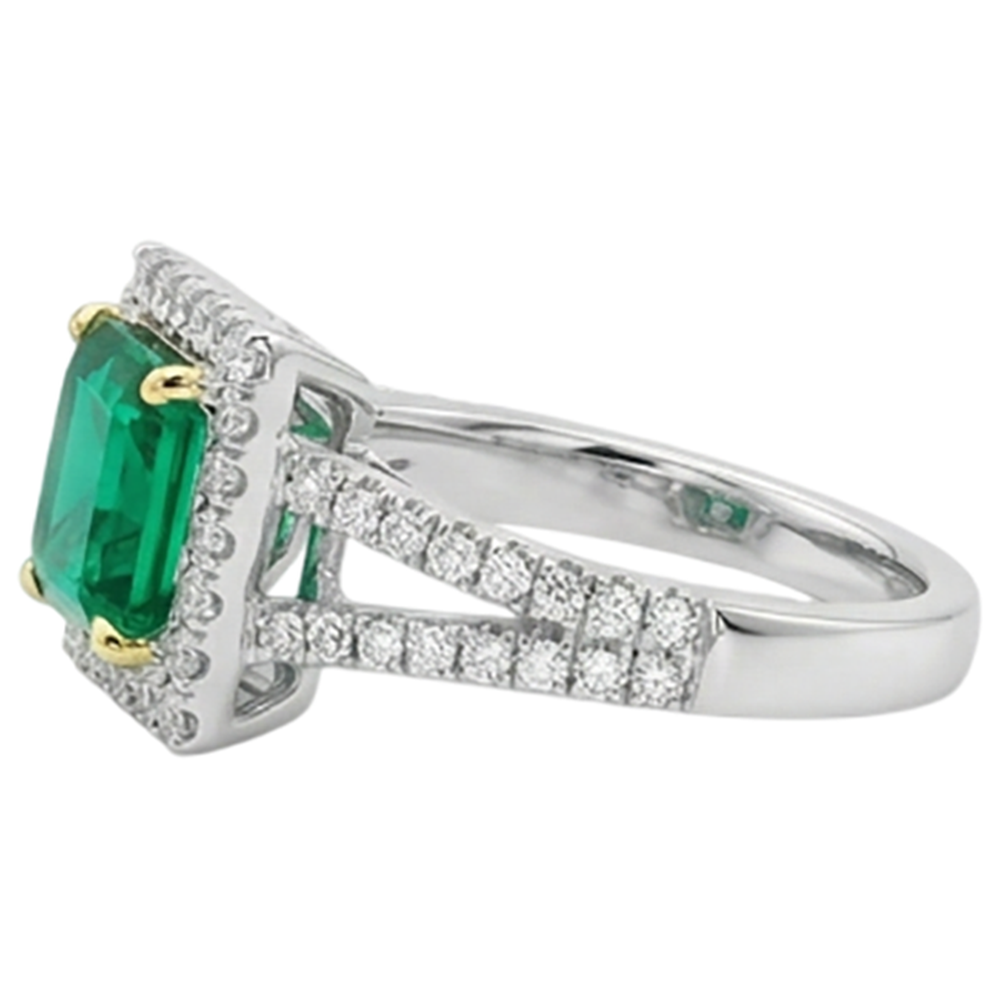 Schmuckstein-Ring Zweifarbiges 14K Gold mit Edler Smaragd – Profilansicht