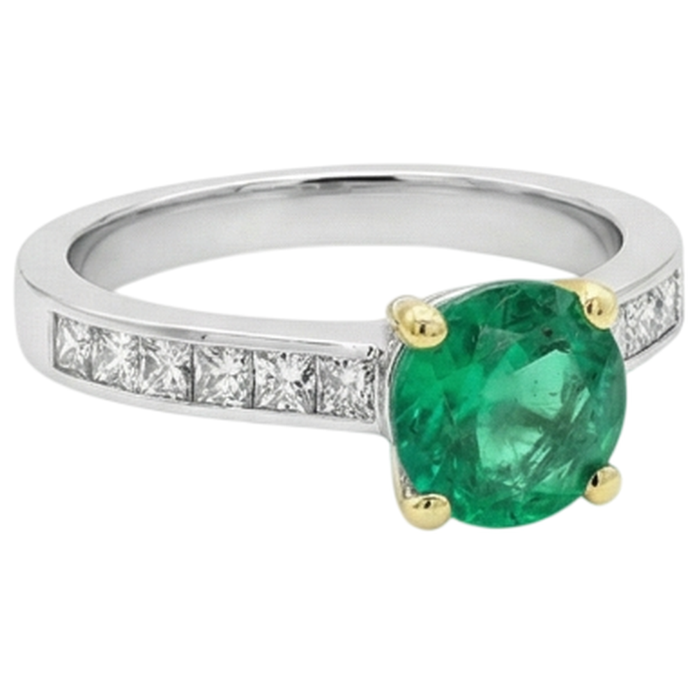 Edler Smaragd Brillantschliff Farbstein-Ring in Bicolor 14K Gold – Draufsicht
