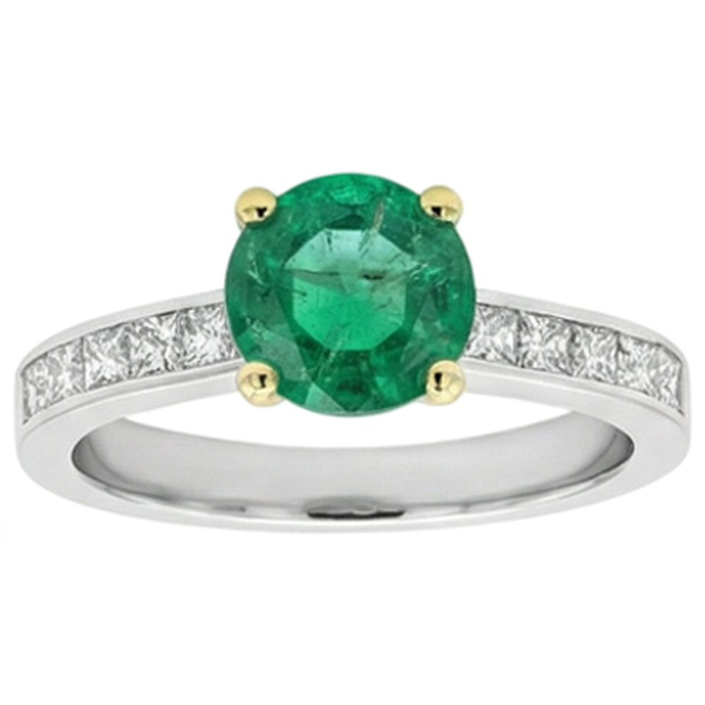 Edler Smaragd Brillantschliff Farbstein-Ring in Bicolor 14K Gold – Frontansicht