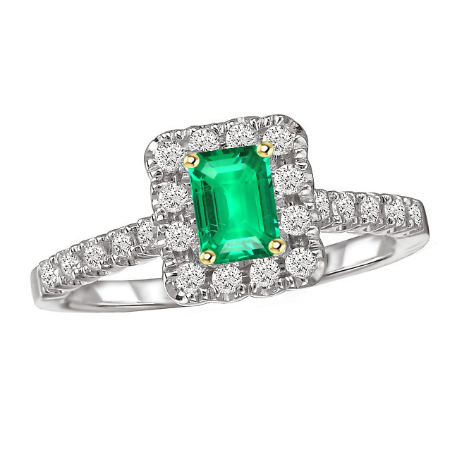 Smaragd Edelstein-Ring 2-Karat 14 Karat Zweifarbig Gold – Hauptansicht