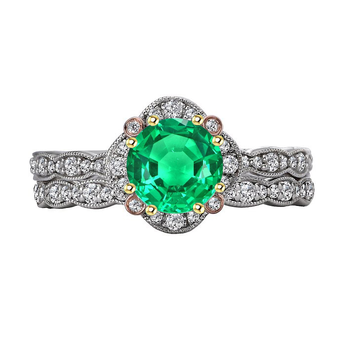 Edler Smaragd Brillantschliff Schmuckstein-Ring in 14K – Hauptansicht