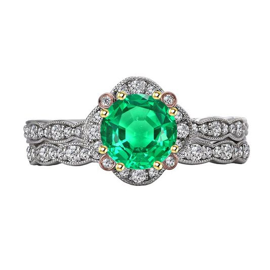 Edler Smaragd Brillantschliff Schmuckstein-Ring in 14K – Hauptansicht