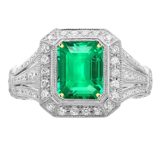 Smaragd Smaragd-Schliff Edelstein-Ring in Bicolor 14K Gold – Hauptansicht
